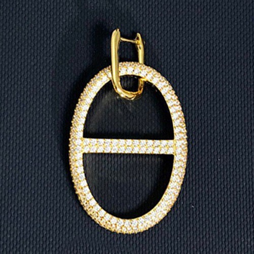 Big CZ Pave Hollow Drop Earring, 18K Gold Plated High Quality Jewellery