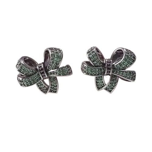 CZ Bow Knot Earring, Green Bow Knot Earring