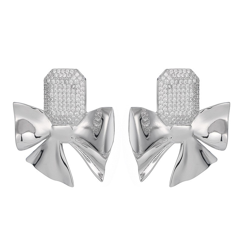 CZ Pave Bow Tie Stud Earring, Bow Tie Statement Earring