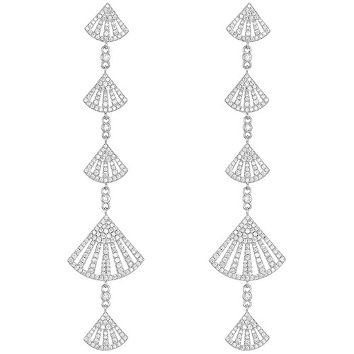 CZ Pave Fan Linked Long Drop Earring