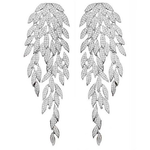 CZ Pave Leaf Drop Statement Earring