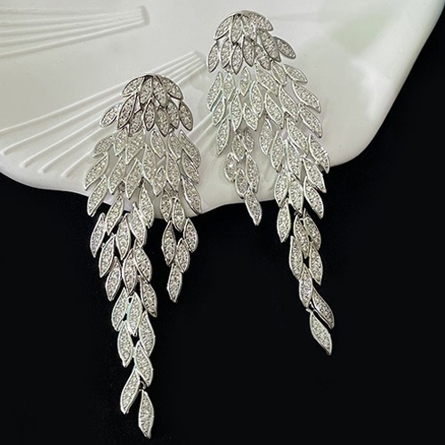 CZ Pave Leaf Drop Statement Earring