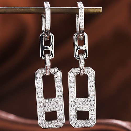 CZ Pave Link Earring, Cubic Zirconia Drop Earring