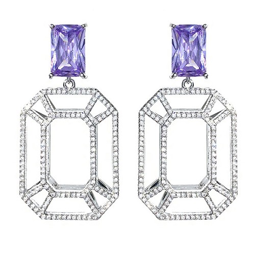 CZ Pave Rectangle Hollow Earring, Cubic Zirconia Statement Earring