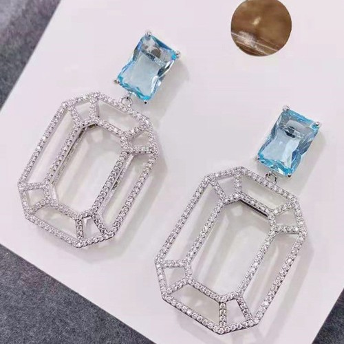 CZ Pave Rectangle Hollow Earring, Cubic Zirconia Statement Earring