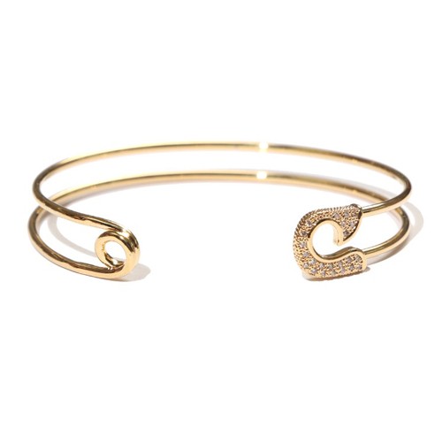 Cubic Zirconia Pave Pin Cuff Bracelet, 18K gold plated