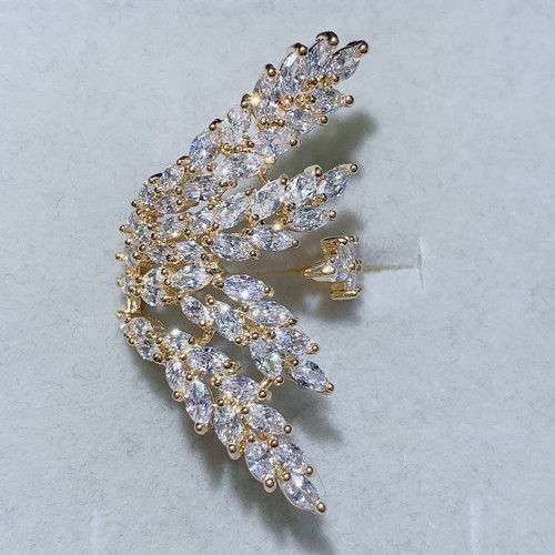 Cubic Zirconia Wheat Feather Ring, Affordable Luxury Ring, CZ Statement Ring