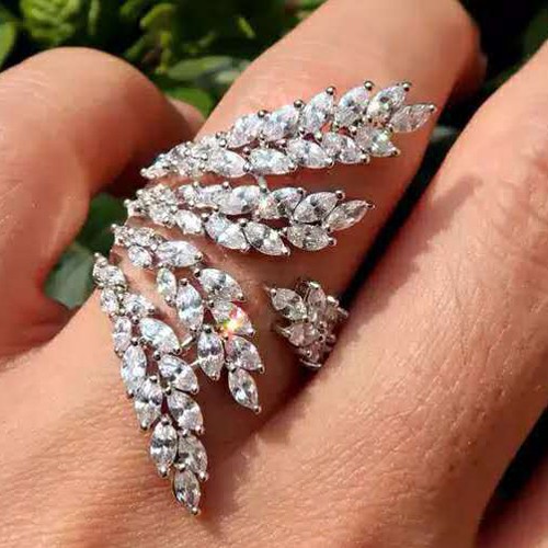 Cubic Zirconia Wheat Feather Ring, Affordable Luxury Ring, CZ Statement Ring