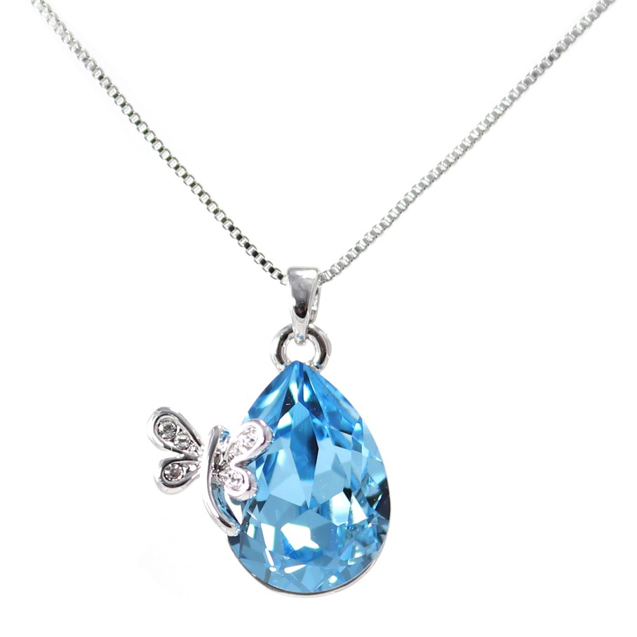 Dragonfly Teardrop Crystal Pendant Necklace