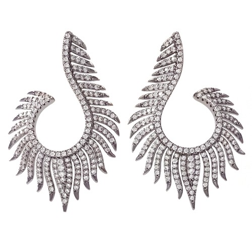 Feather Drop Earring, Cubic Zirconia Feather Earring