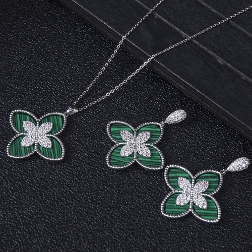 Four-Leaf Clover Necklace and Earring Set