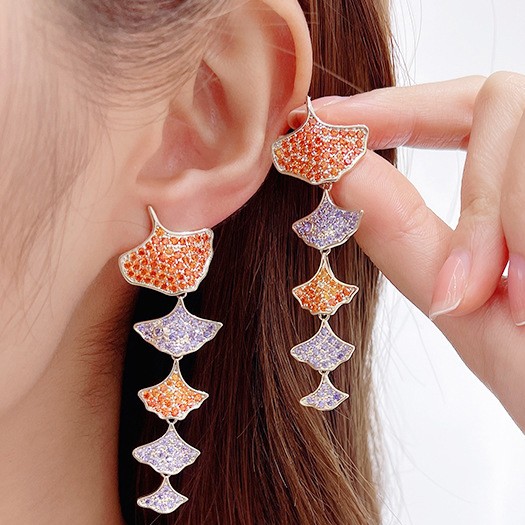 Ginkgo Leaf Earring, 18K Gold Plated, Made with AAA cubic zircoina