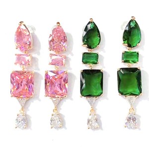 Green CZ drop earring, Pink CZ drop earring