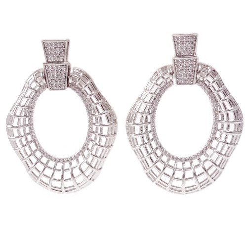 Hollow Out Design Earring, Cubic Zirconia Statement Drop Earring