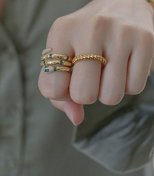 Layered Snake Ring, Cubic Zirconia Snake Ring