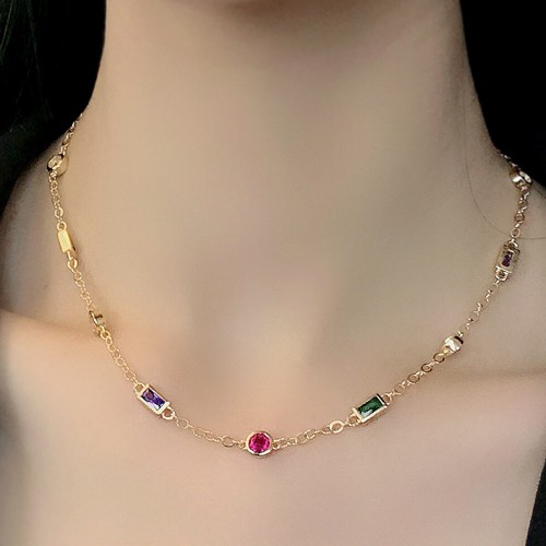 Multicolor Cubic Zirconia Chain Necklace