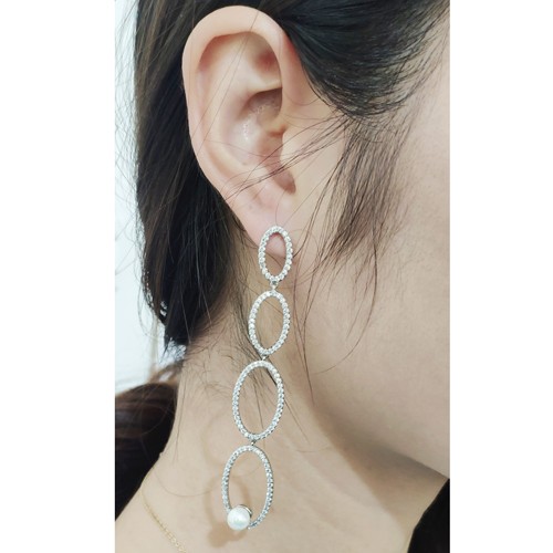 Oval Link Earring, Made with AAA cubic zirconia