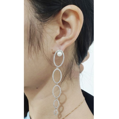 Oval Link Earring, Made with AAA cubic zirconia