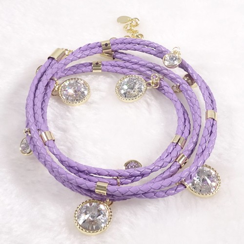 Purple Leather Bracelet, Made with Swarovski Crystal